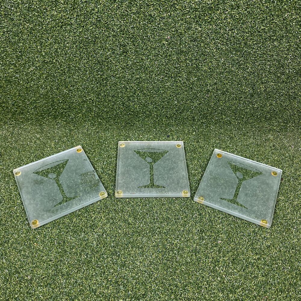 Vintage Lot of 3 Martini Glass Coasters 4" Square